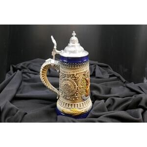 Vintage German Beer Stein – Ceramic Mug with Pewter Lid –Oktoberfest or Dad Gift
